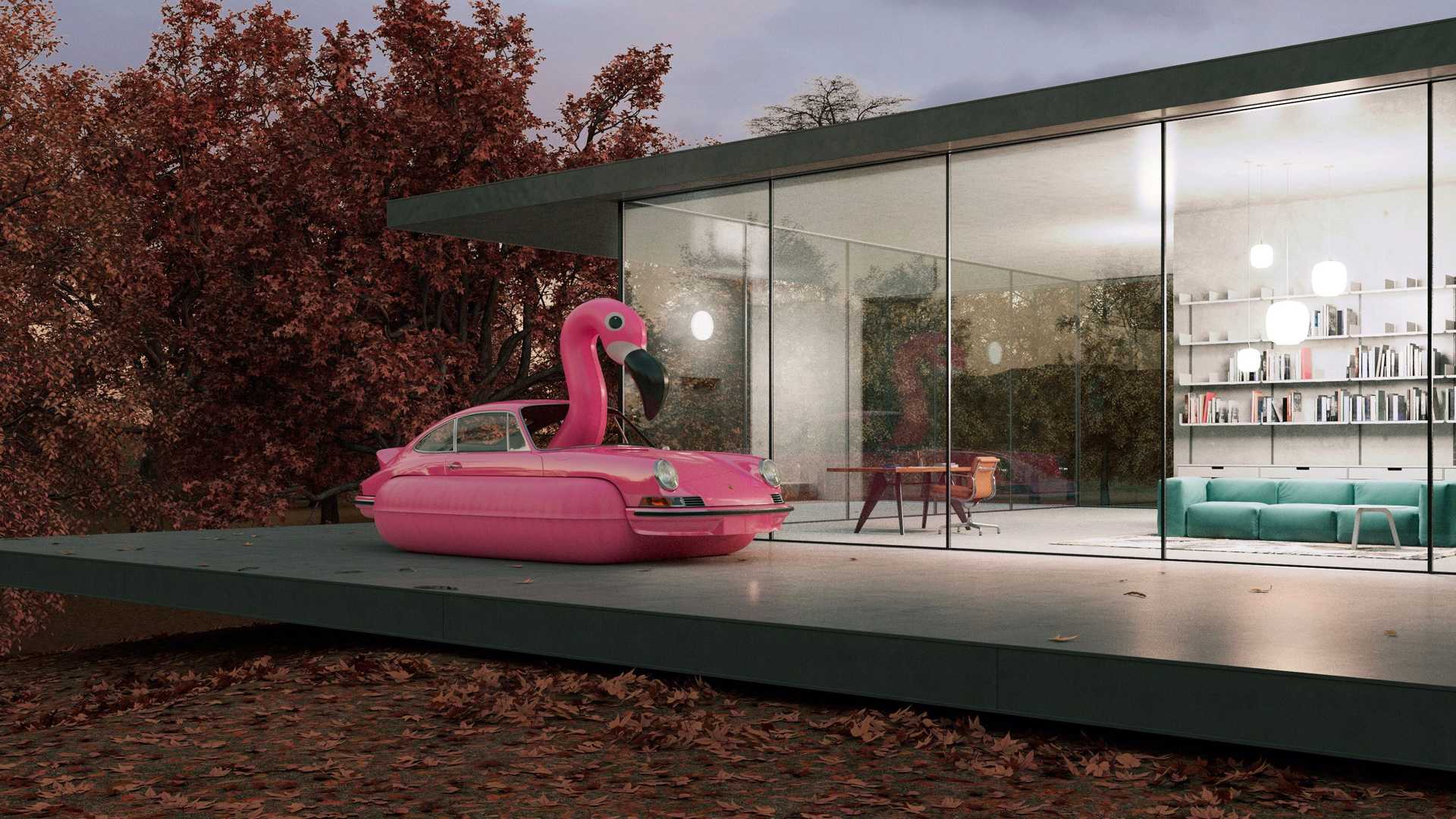 porsche 911 flamingó medence