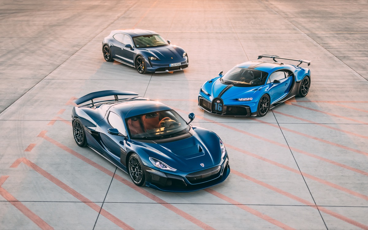 porsche taycan bugatti chiron rimac nevera