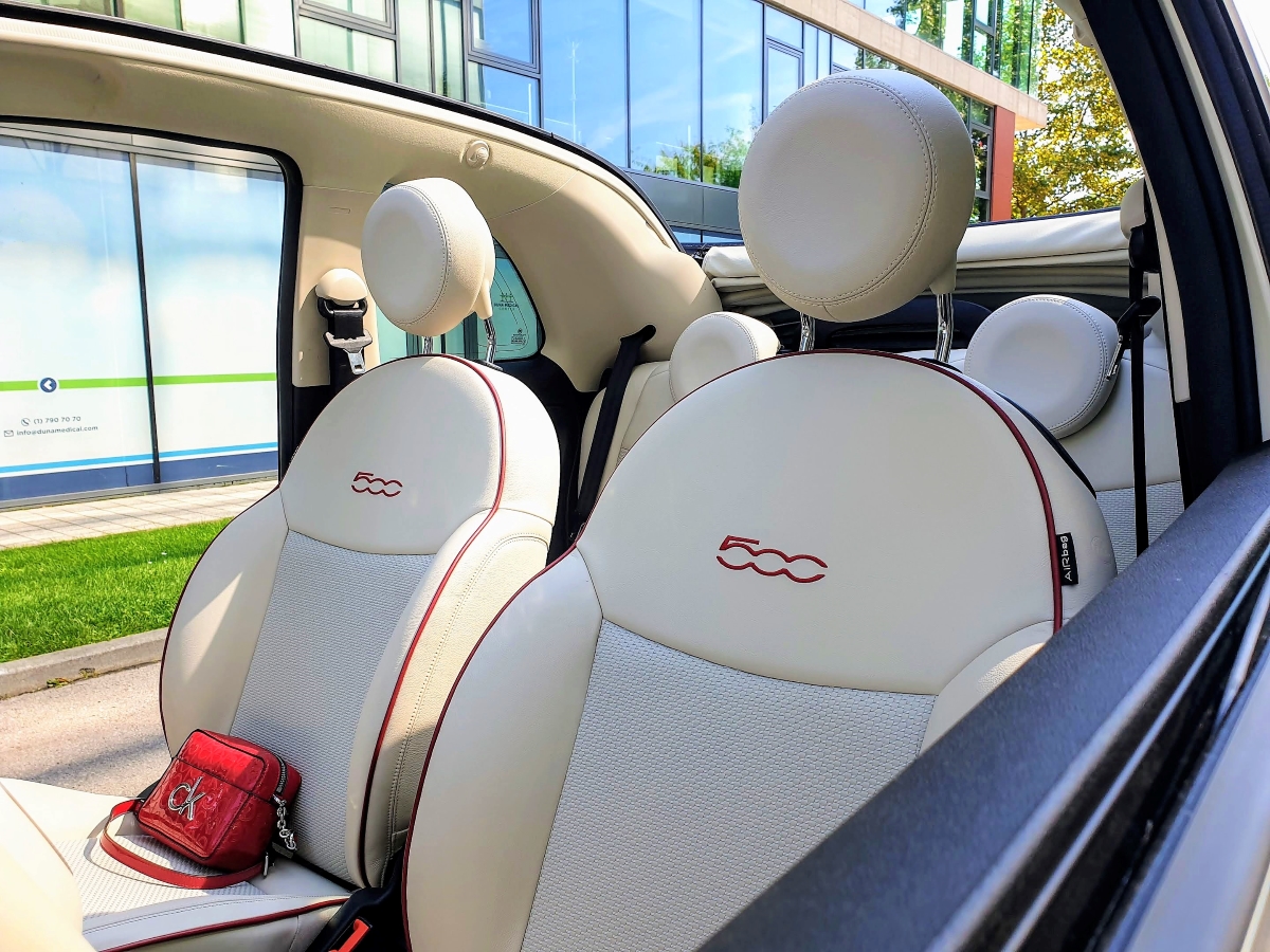 fiat 500 dolcevita fehér bőrülések piros szegéllyel