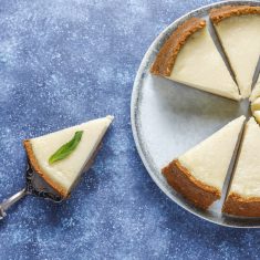 Slices of homemade New York Cheesecake,top view