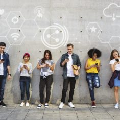 Diverse people using their phones