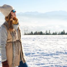 Woman looking at the mountain view